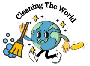 Cleaning the world logo. A beautiful big happy earth ready to clean with a broom